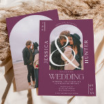 Modern boho arch 2 photos wedding purple invitation<br><div class="desc">Modern boho arch 2 photos purple and white wedding invitation,  add your initials and the date. A cool simple and minimalist layout with a bohemian desert vibe. Perfect for casual outdoors weddings.</div>