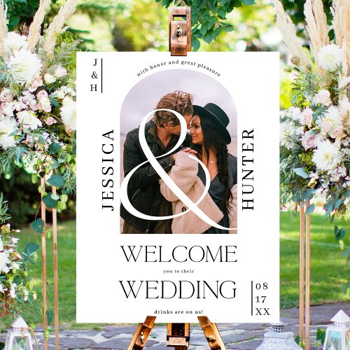 Modern boho arch 2 photos wedding white welcome foam board