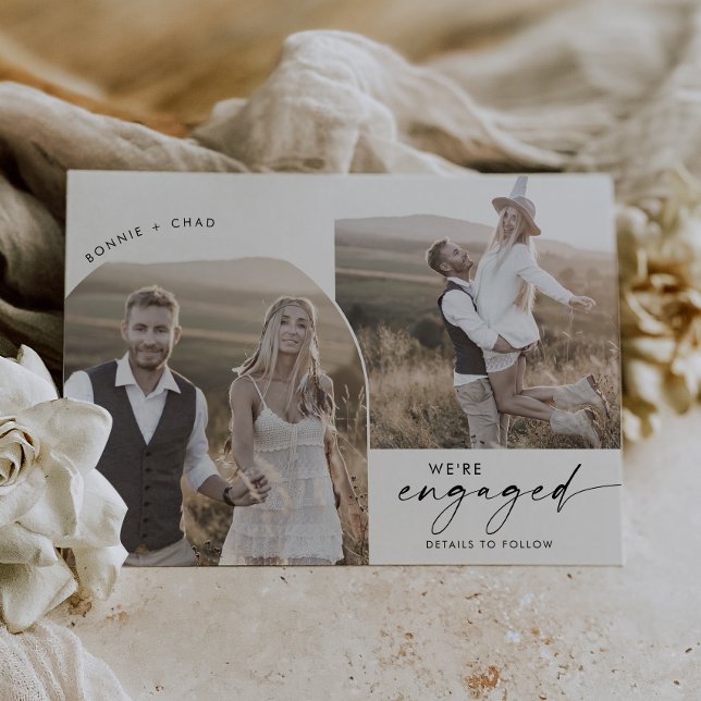 Modern Boho Arch 3 Photo Engagement Announcement (Creator Uploaded)