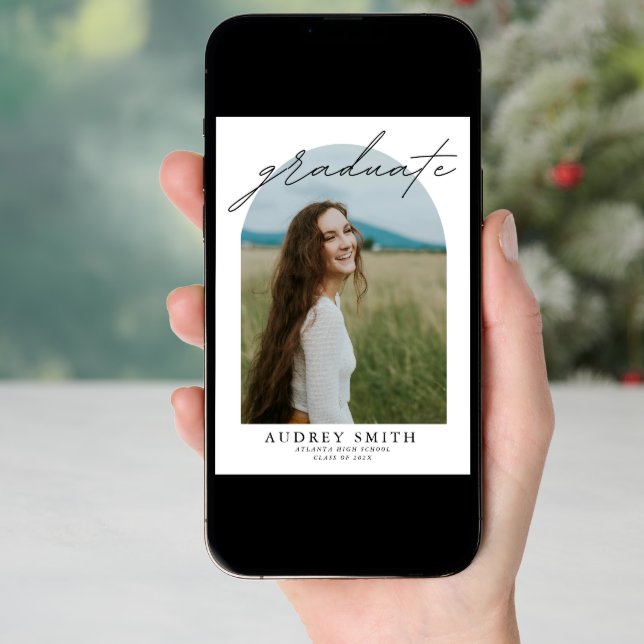 Modern Boho Arch 4 Photos Graduation Announcement (Front Digital)