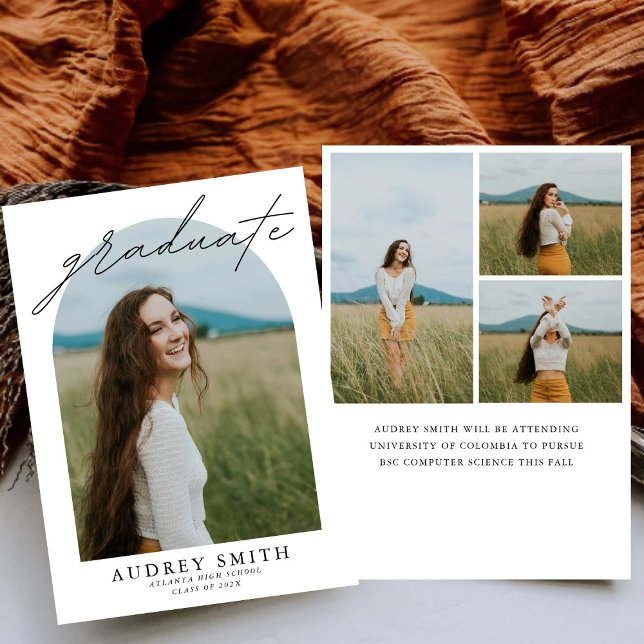 Modern Boho Arch 4 Photos Graduation Announcement (Creator Uploaded)