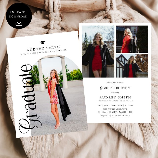 Modern Boho Arch 4 Photos Graduation Invitation (Creator Uploaded)
