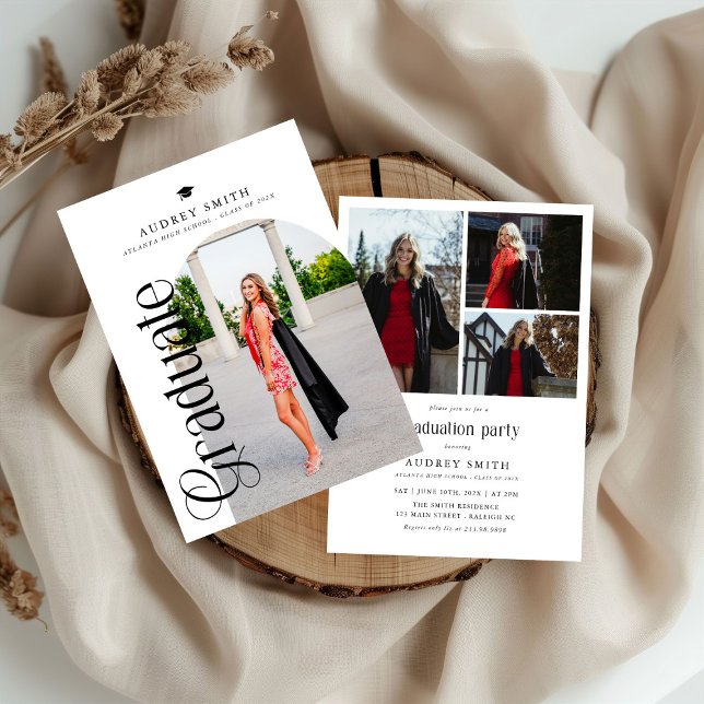 Modern Boho Arch 4 Photos Graduation Invitation (Creator Uploaded)