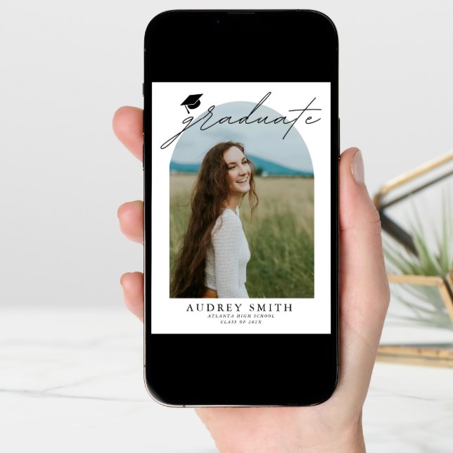 Modern Boho Arch 6 Photos Graduation Announcement (Front Digital)