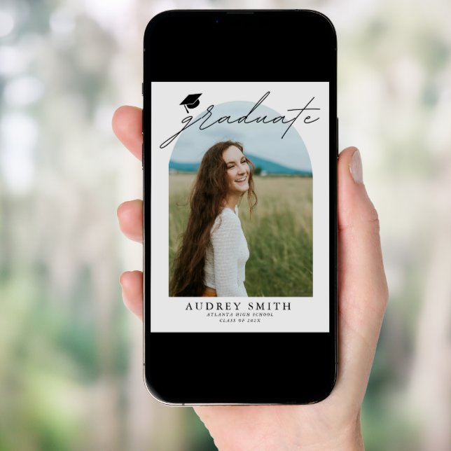 Modern Boho Arch 6 Photos Graduation Announcement (Front Digital)