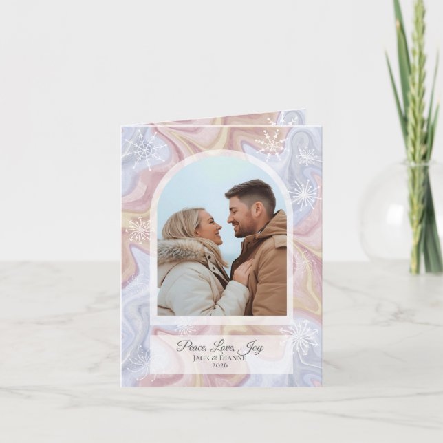 Modern Boho Arch Blue Holiday Greeting Card  (Front)