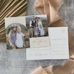 Modern Boho Arch | Cream 3 Family Photos Christmas Holiday Postcard<br><div class="desc">This modern boho arch cream 3 family photos Christmas holiday postcard is the perfect modern holiday greeting. The bohemian cream and gold design features unique industrial lettering typography with minimalist vintage style. Personalize your postcard with 2 photos, your family name, first names, and year. Include an optional year in review...</div>