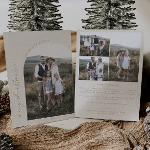 Modern Boho Arch Cream Christmas Photo Holiday Card