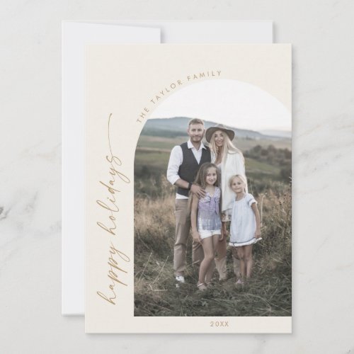 Modern Boho Arch  Cream Family Photo Holiday Card