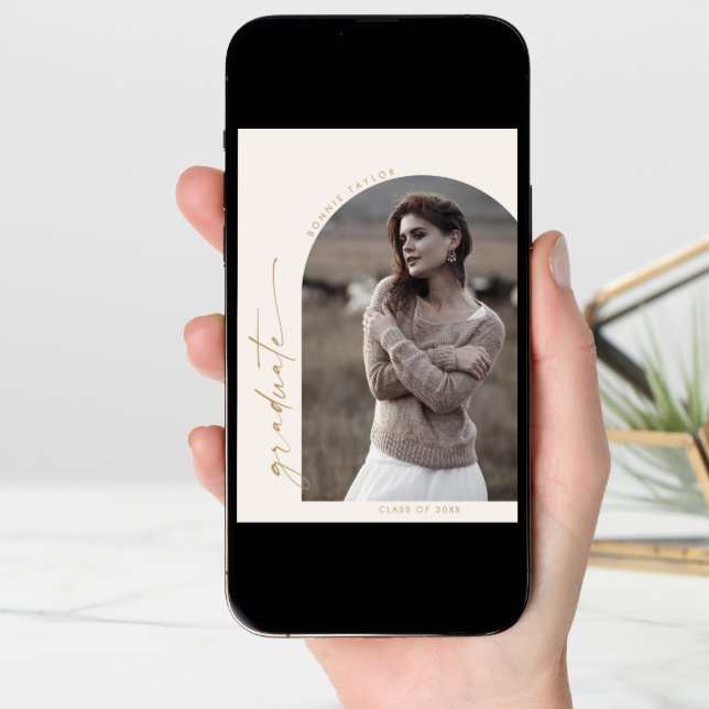 Modern Boho Arch | Cream Graduate Photo Graduation Announcement (Front Digital)