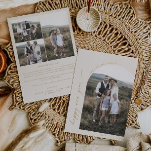Modern Boho Arch Cream Happy New Year Photo Holiday Card