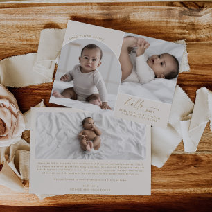 Modern Boho Arch   Cream Hello Baby 3 Photo Birth Announcement
