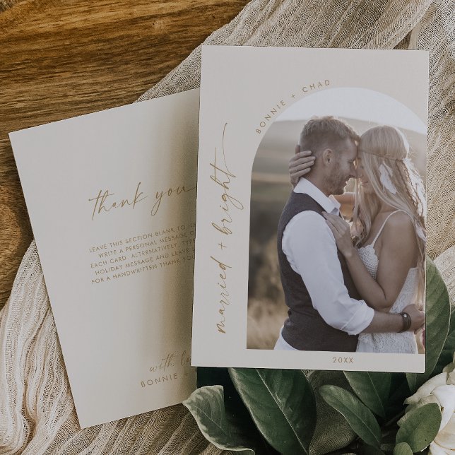 Modern Boho Arch | Cream Married Bright Thank You Holiday Card (Creator Uploaded)