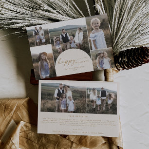 Modern Boho Arch   Cream Multi Photo Family News Holiday Card