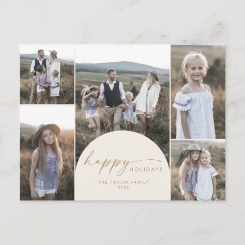 Modern Boho Arch  Cream Multi Photo Family News Holiday Postcard