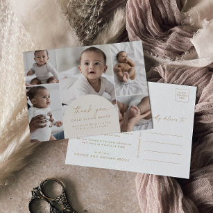 Modern Boho Arch Cream Multi Photo Thank You Birth Announcement Postcard