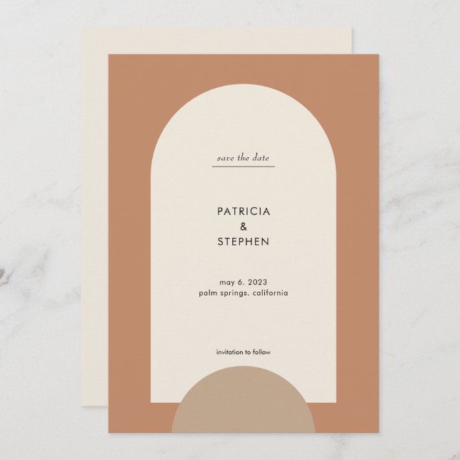 Modern Boho Arch Desert Terracotta Sand Save The Date (Front/Back)