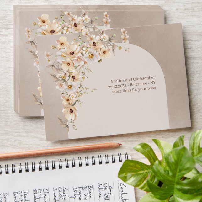 Modern boho arch earthy ivory beige tan wildflower envelope (Stacked)