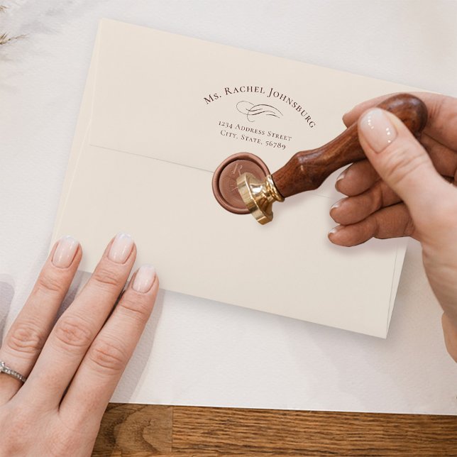 Modern Boho Arch Elegant Script Monogram Wax Seal Stamp (Modern Boho Arch elegant script monogram wedding invitation envelope enclosure copper wax seal stamp)