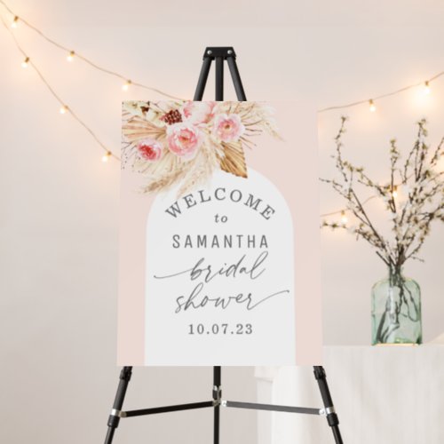 Modern Boho Arch Floral Bridal Shower welcome sign