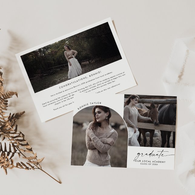 Modern Boho Arch Graduate 3 Photo Graduation Announcement (Creator Uploaded)