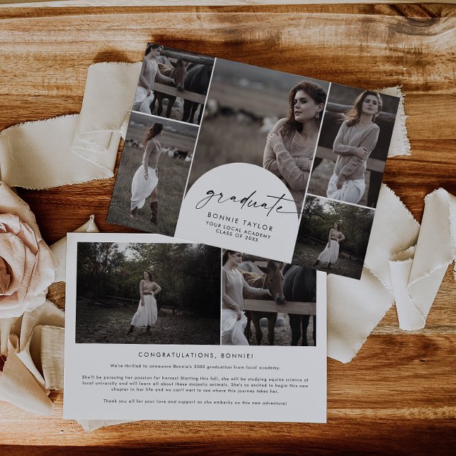 Modern Boho Arch Graduate Multi Photo Graduation Announcement (Creator Uploaded)