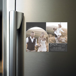 Modern Boho Arch   Gray 2 Photo Save the Date Magnetic Invitation