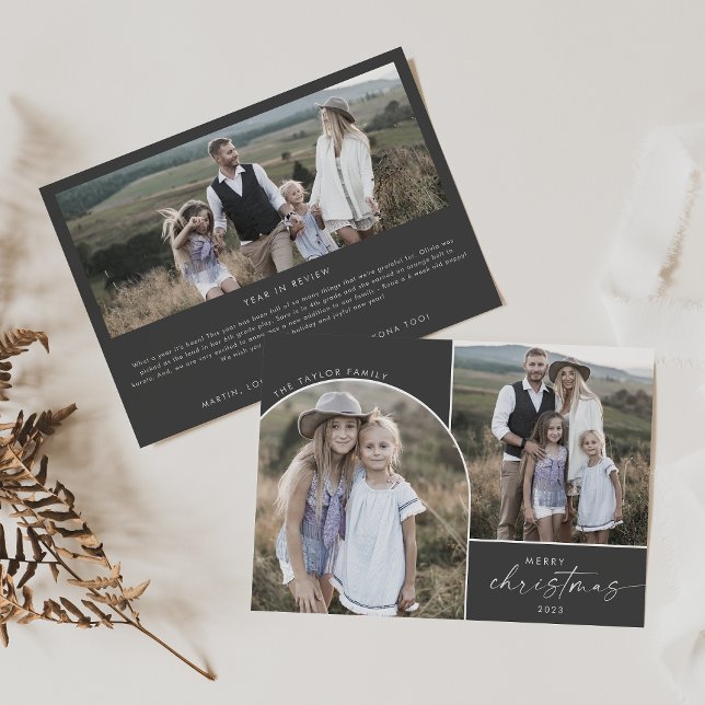 Modern Boho Arch | Gray 3 Family Photos Christmas Holiday Card (Creator Uploaded)