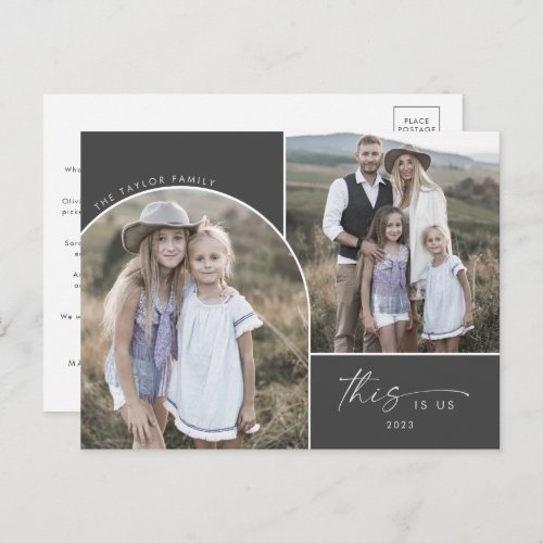 Modern Boho Arch  Gray 3 Family Photos This Is Us Holiday Postcard