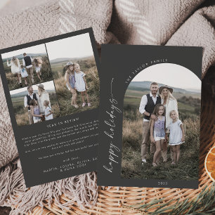 Modern Boho Arch   Gray Holiday Photo Card