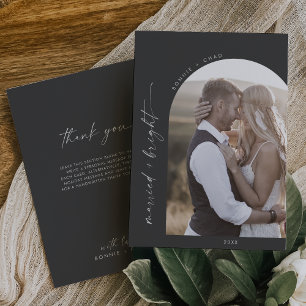 Modern Boho Arch Gray Married and Bright Thank You Holiday Card