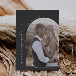 Modern Boho Arch Gray Photo Engagement Announcement
