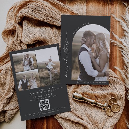 Modern Boho Arch  Gray Photo Marry Christmas Save The Date