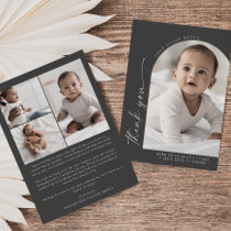 Modern Boho Arch | Gray Thank You Photo Birth Announcement