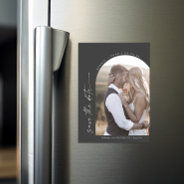 Modern Boho Arch Gray Wedding Photo Save The Date Magnetic Invitation at Zazzle