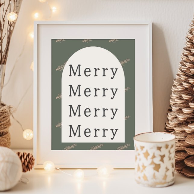 Modern Boho Arch Green And Gold Merry Merry Print (Creator Uploaded)