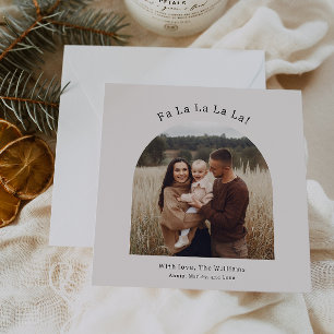 Modern Boho Arch Green Fa La La La La One Photo Holiday Card