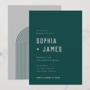 Modern Boho Arch Green Gray Typography Wedding Invitation