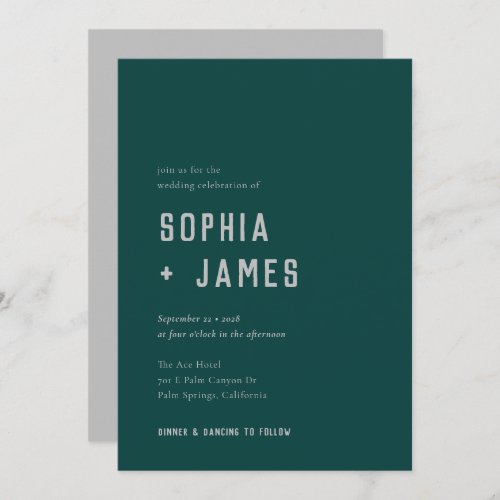Modern Boho Arch Green Gray Typography Wedding  Invitation