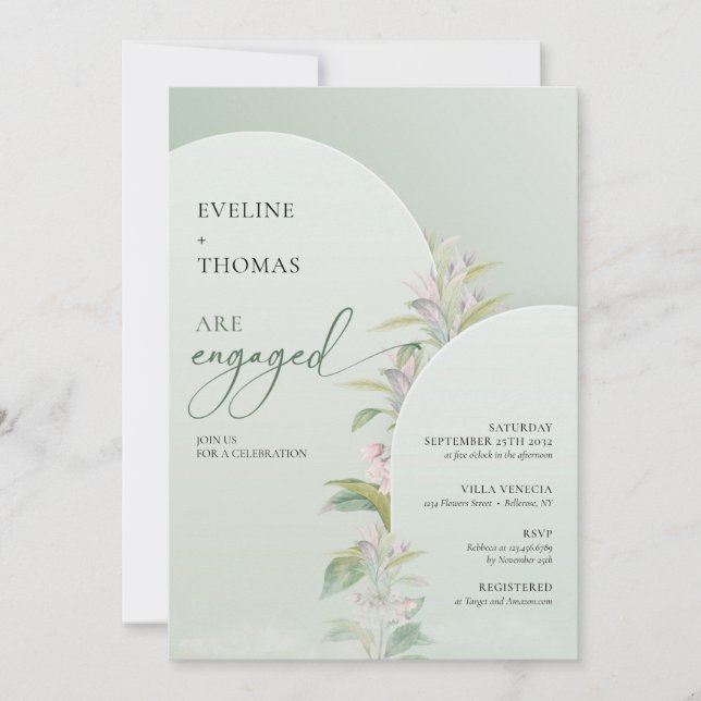 Modern boho arch greenery eucalyptus blush floral  invitation (Front)