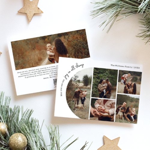 Modern Boho Arch Joy In All Things Six Photo Holiday Card