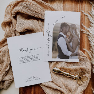 Modern Boho Arch Married and Bright Thank You Holiday Card