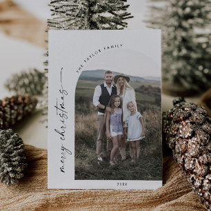 Modern Boho Arch Merry Christmas Family Photo Holiday Card