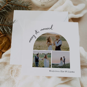 Modern Boho Arch Merry & Married Three Photo Holiday Card