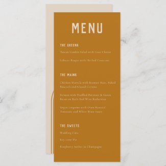 Modern Boho Arch Ochre Orange Typography Wedding Menu