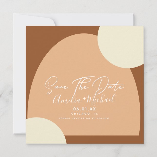 Modern Boho Arch Organic Shapes Save the Date Card (Front)