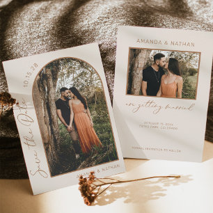 Modern Boho Arch Photo Beige Wedding Save The Date