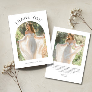 Modern Boho Arch Photo Bridal Shower Typography Thank You Card
