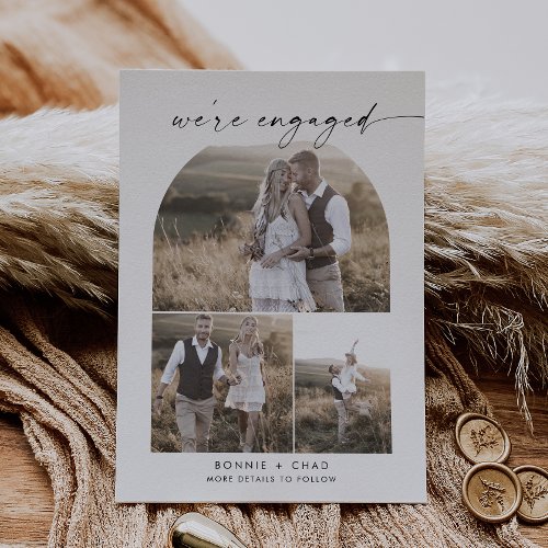 Modern Boho Arch Photo Collage Engagement Announcement
