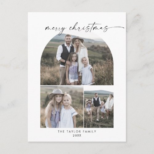 Modern Boho Arch Photo Collage Family Christmas Holiday Postcard